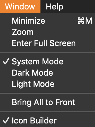 Select mode in Window menu